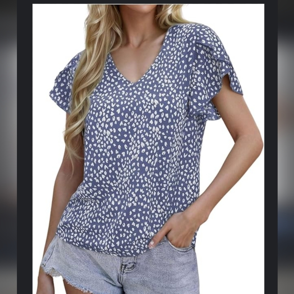 🔥4 for $25-SHEIN Purple and White Patterned Blouse Small